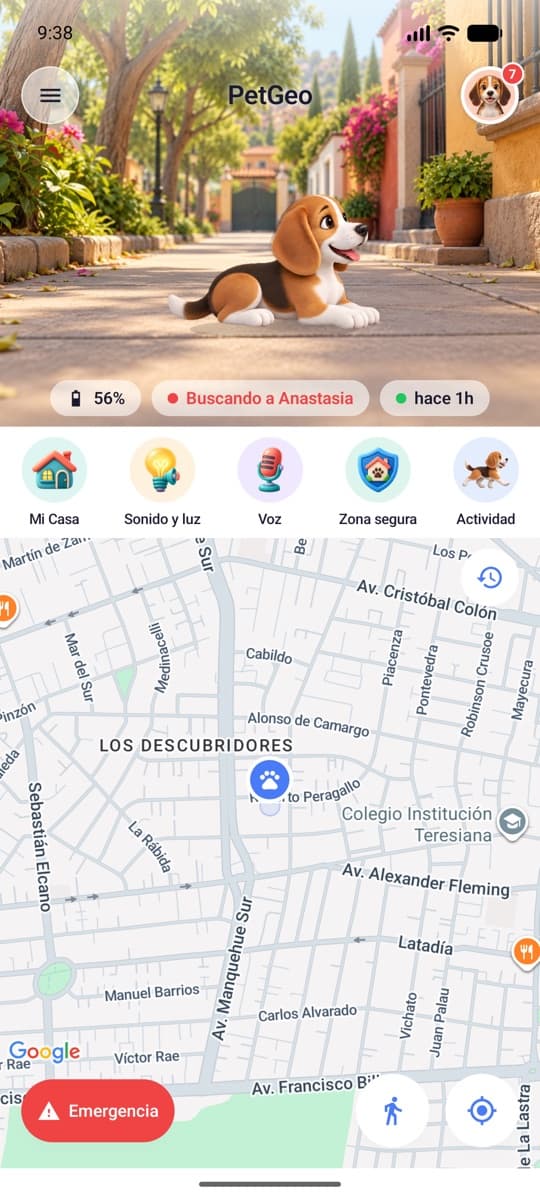 Pantalla principal con accesos a Mi Casa, Sonido y luz, Voz, Zona segura y Actividad