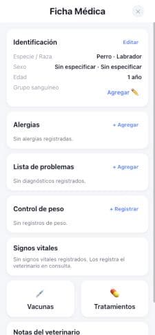 Ficha médica de la mascota