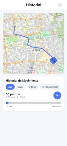 Historial de rutas de la mascota en el mapa