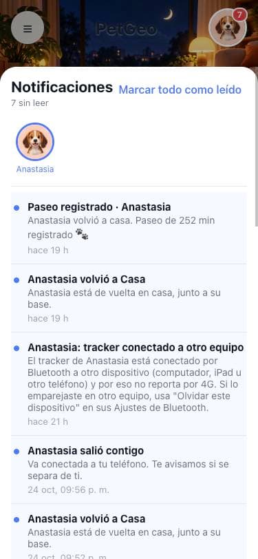 Lista de notificaciones de la app