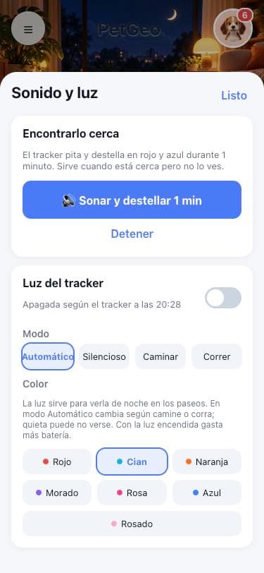 Controles de sonido y luz del tracker